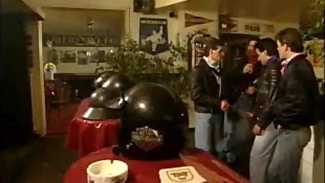 Guys gangbang a blonde in a restaurant