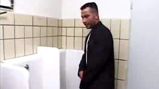 Teen takes cock in public bathroom