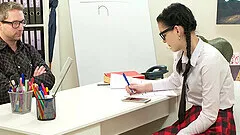 Wild fucking on the table with a hot ass college girl in miniskirt