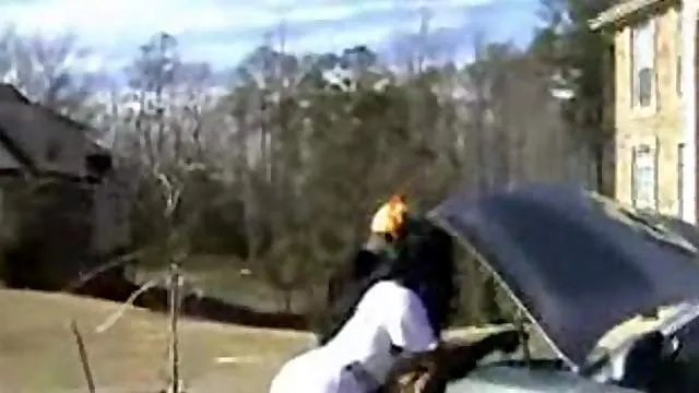 Chick bent over in the car and fucked