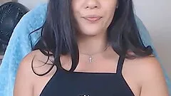 Sexy pretty brunette babe with hot natural tits fucked her pussy hard with her toy