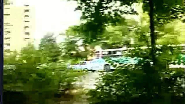 Crazy pee girl outdoor action