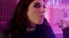 Shemale TS Foxxy enjoys having threesome sex in the strip club