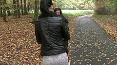 Sexy chick teases with her ass and tits in the woods and gets licked