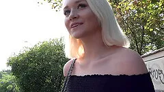 POV video of Marilyn Sugar sucking a dick of a stranger in the woods