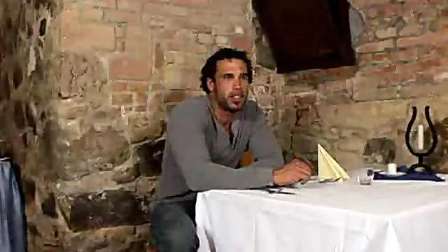 Busty girl rides his cock in the restaurant