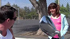 Small tits model Elizabeth Bentley with pigtails fucking with a stranger