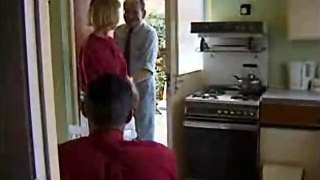 Blonde English beauty fucked in the kitchen