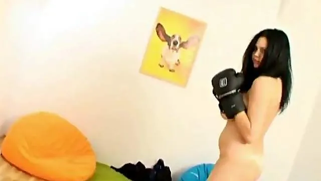 Naked big tit chick in boxing gloves