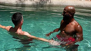 Outdoor interracial gay dicking in the pool with hot guys