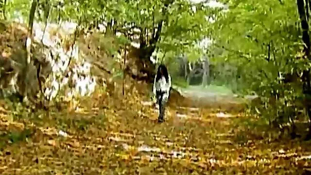 Babe on a hiking trail strips and models