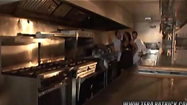 Chick in the restaurant takes two dicks