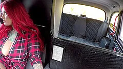 Massive hooters Sabien DeMonia rides in the back of the taxi