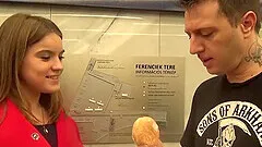 Passionate lovemaking on the sofa with provocative Evelina in stockings