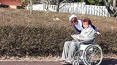 Outdoors fucking in the public place with natural tits nurse