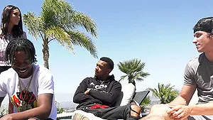 Rough interracial MMF threesome with tattooed Abby Somers