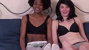 Interracial lesbian pussy licking on the bed - Homemade video