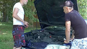 Outdoor dick sucking and fucking by the car with Louise Du Lac