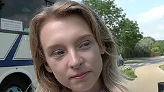 Outdoors fuck video with a small tits blonde ends with a cumshot