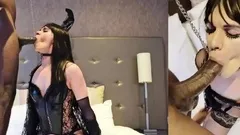 Hardcore interracial slut blowjob fuck for her tiny throat