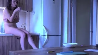My petite ex doing the dishes naked in the kitchen