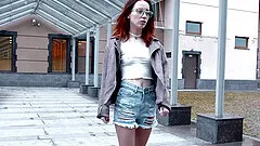 Redhead cutie Lottie Magne with glasses having sex with a stranger