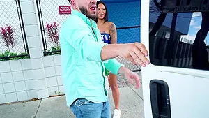 Small tits cutie Camila Cortez takes money to have sex in the van