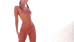 Small tits Maria drops her bikini to play with her favorite dildo