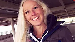 German skinny blonde at public sex flirt date casting