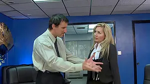 Rough fucking in the office with blonde Lisa Demarco wearing nylon