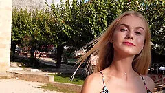 Slutty girlfriend Nancy A lifts her miniskirt to tease in public