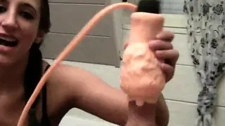 Hot Brunette Sucking Toying SexToy