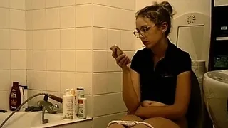 Sexy amateur blonde Russian web cam girl sucking on her toy