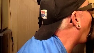 Tattooed gloryhole DILF sucks till cum