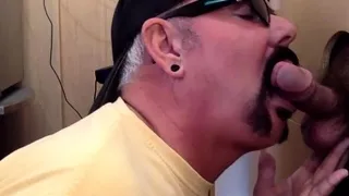 Gloryhole DILF fucked by chubby in sling