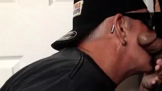 Cocksucking gloryhole DILF blows at home