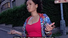 Amateur babe Stacy Bloom with curly hair fucked in a public place