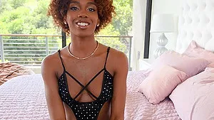 Ebony chick riding a big black cock in cowgirl - Lacey London