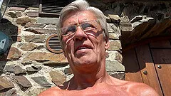Dirty old dude gets his neighbor naked to lick his ass and balls