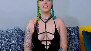 Goth Bitch With Green Haird Gets Throated And Pounded
