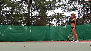 Brunette and blonde tennis teens make threesome