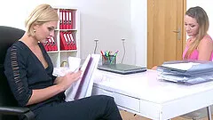 Female agent persuades Valerie to get naked and to pleasure herself