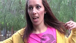 Small tits brunette gives a blowjob and gets fucked balls deep