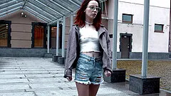 Skinny Lottie Magne with glasses fucked in mouth and pussy