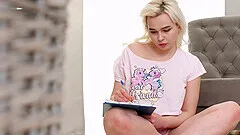 Small tits Dina D moans during sex and gets sticky cum in mouth