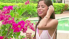 Outdoor amateur video of skinny Karin Torres poking her pussy