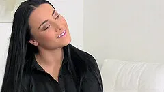 Fake female agent Vanessa has lesbian sex with her brunette candidate