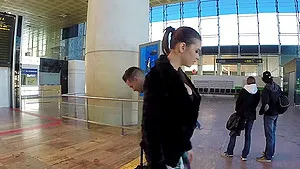 Quickie fucking in the car with a busty brunette who loves cum