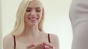 Small tits blonde girl Celestina Blooms sucks and rides a BBC