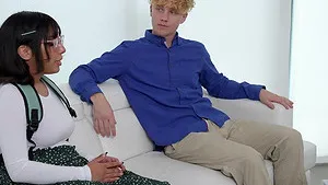 Chubby babe Ozzy SparX with glasses moans while riding a hard dick